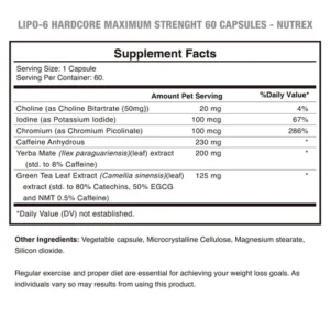 TABLA-NUTRICIONAL-LIPO-6-HARDCORE-NUTREX Lipo 6 Hardcore 60 cápsulas